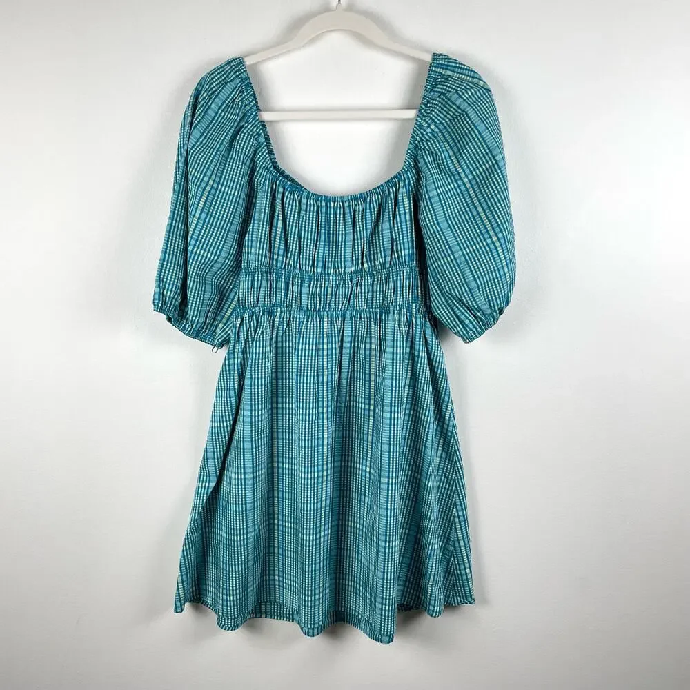 Rails Brenda Check Plaid Cotton Blend Minidress Augusta Size M NWOT Teal Blue